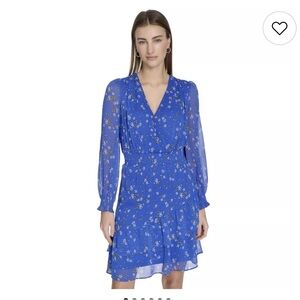 Harper Rose Blue Floral Long Sleeve Mini Dress size 14 NWT